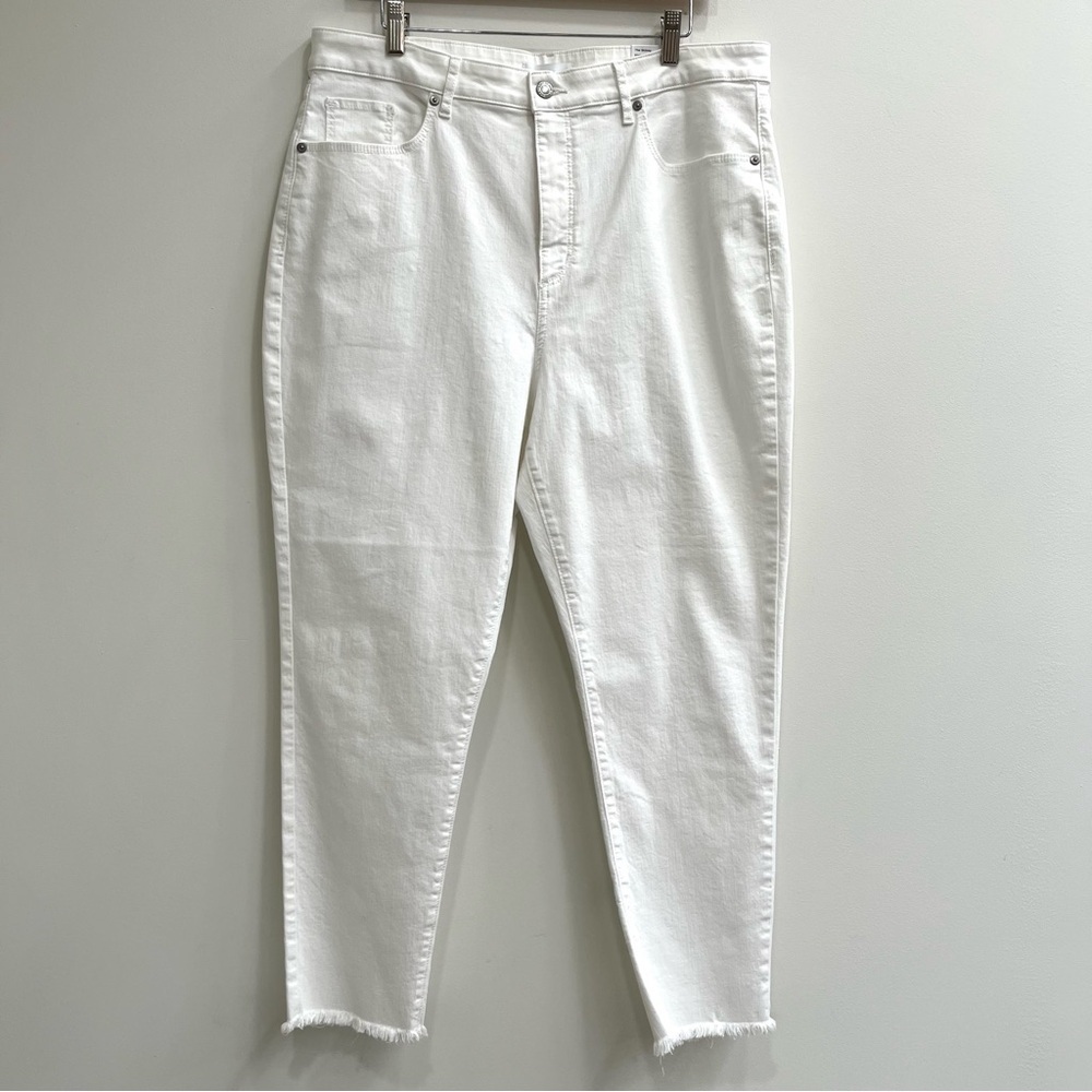 Loft The Skinny High Rise Curvy Fit Jeans White Raw Hem Plus Size 16